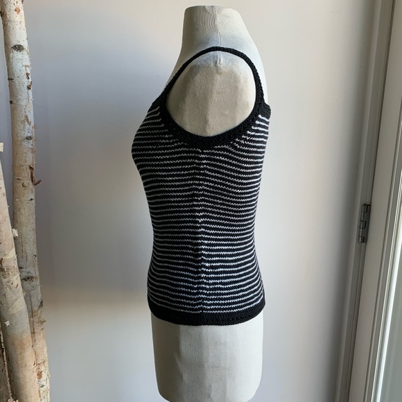 Silk Knit Crochet Tank Top Handmade by MACC Black + White Stripe - Picture 5 of 9